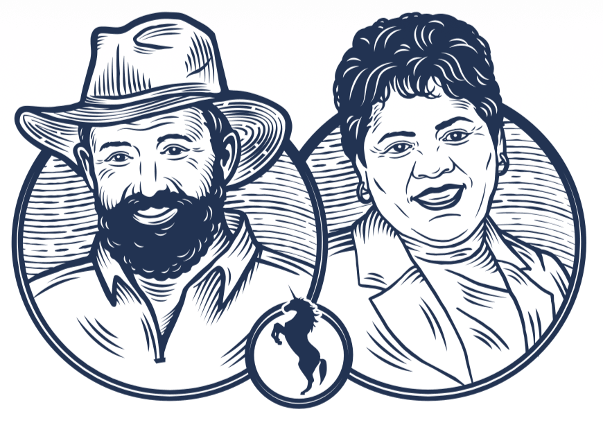 Illustrated portrait of the founders of Picazo Café — the family behind the food
